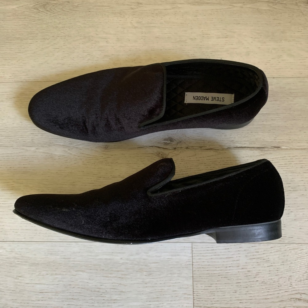 Steve Madden Laight Mens 10.5 Black Velvet Loafers Smoking Shoes Slip On Formal